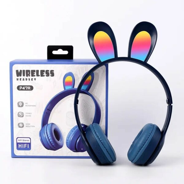 CASQUE BLUETOOTH P47R LAPIN BLEU (RGB 7 COULEURS)