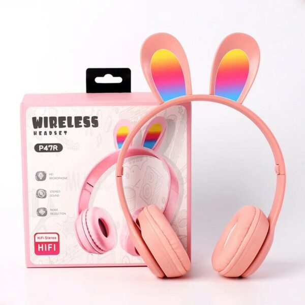CASQUE BLUETOOTH P47R LAPIN ROSE (RGB 7 COULEURS)