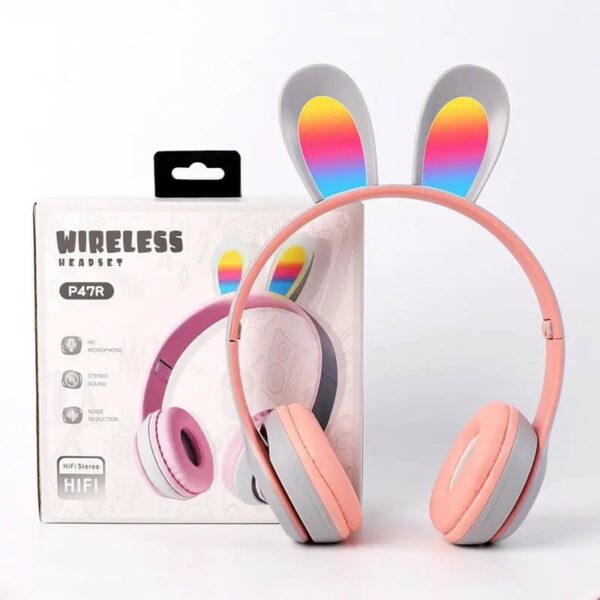 CASQUE BLUETOOTH P47R LAPIN GRIS (RGB 7 COULEURS)