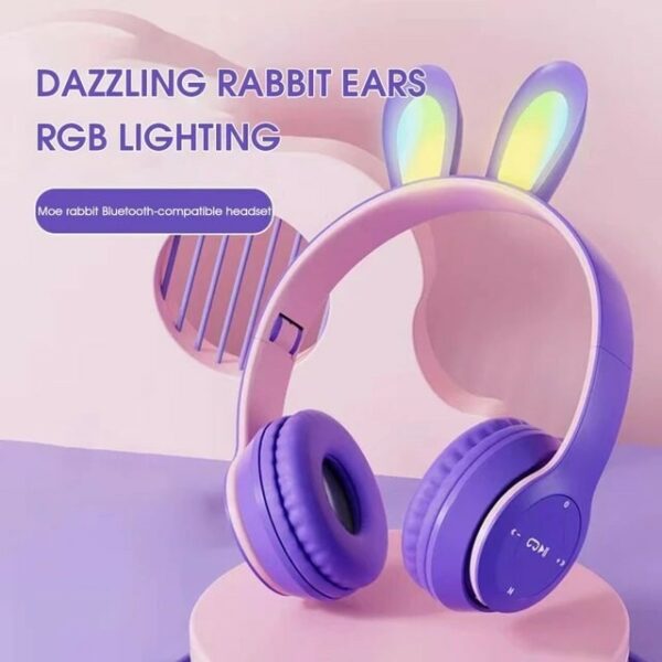 CASQUE BLUETOOTH P47R LAPIN MAUVE (RGB 7 COULEURS)