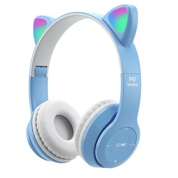 CASQUE BLUETOOTH P47M CAT BLEU CIEL (RGB 7 COULEURS)