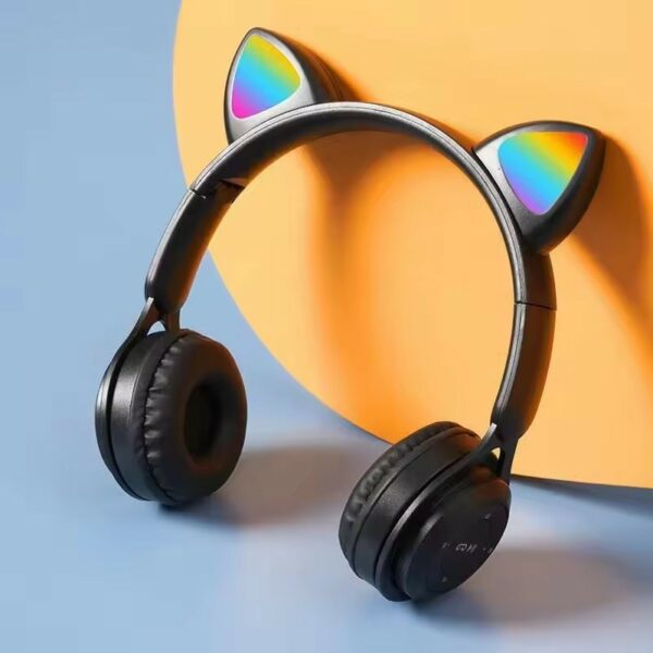 Casque sans fil LED chat Y08/ lumière mignon-Noir