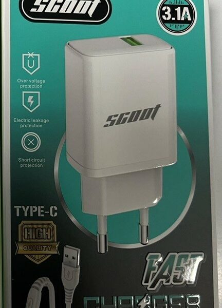 Chargeur SCOOT Fast Charger - 3.1A Avec Câble Type C