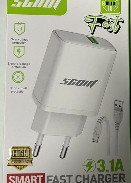 Chargeur SCOOT Fast Charger - 3.1A Avec Câble Micro USB