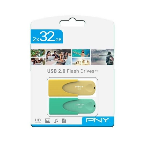 PACK DE DEUX CLÉ USB PNY 32GB USB 2.0 JAUNE & VERT