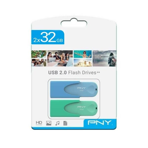 PACK DE DEUX CLÉ USB PNY 32GB USB 2.0 BLEU & VERT