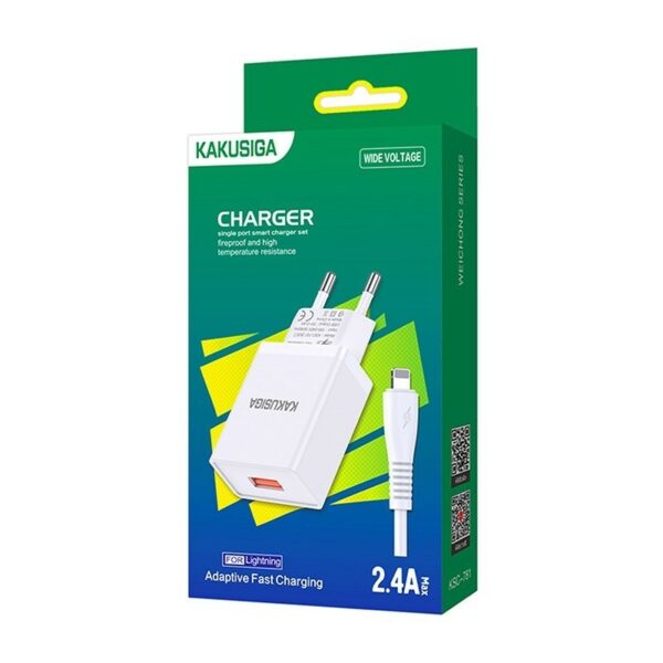 CHARGEUR KAKUSIGA 2,4A AVEC CÂBLE  LIGHTNING