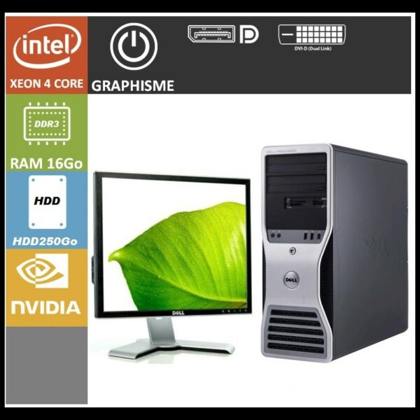 Station de travail Dell Precision T3500 Intel Xeon RAM 16Go/250Go/19"