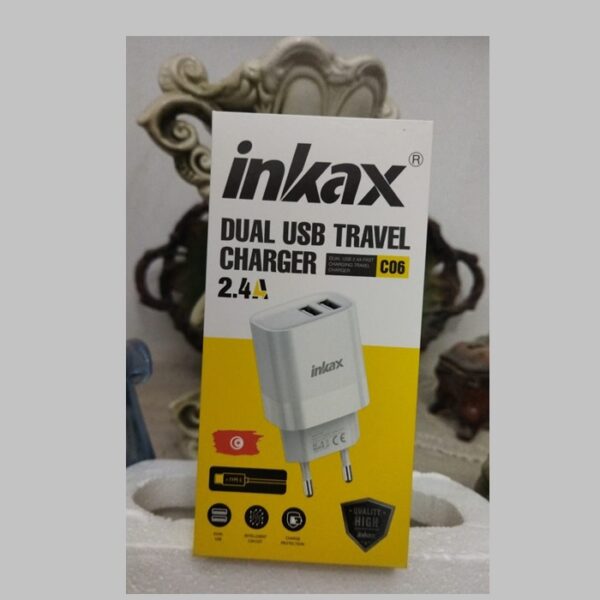 CHARGEUR INKAX C06 DUAL USB 2.4A AVEC CABLE TYPE C
